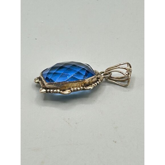 Sterling Silver Pendant with Blue Faceted Glass Stone Art Deco Style - Picture 5 of 6